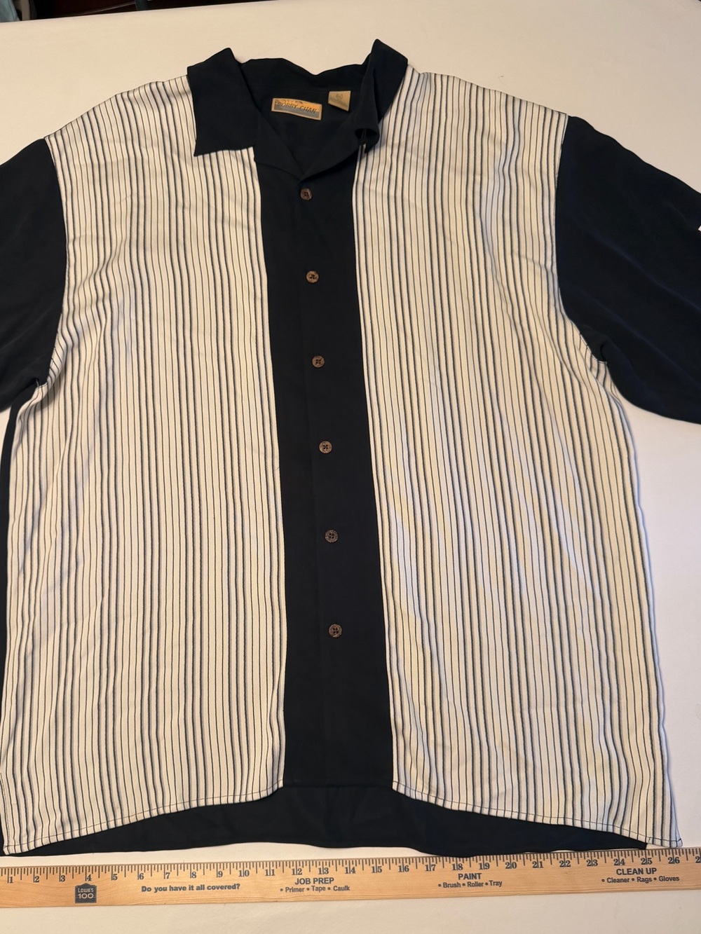 Bobby Chan WSOP silk Men's Black & White Vertical Stripe Button Shirt Size XXL